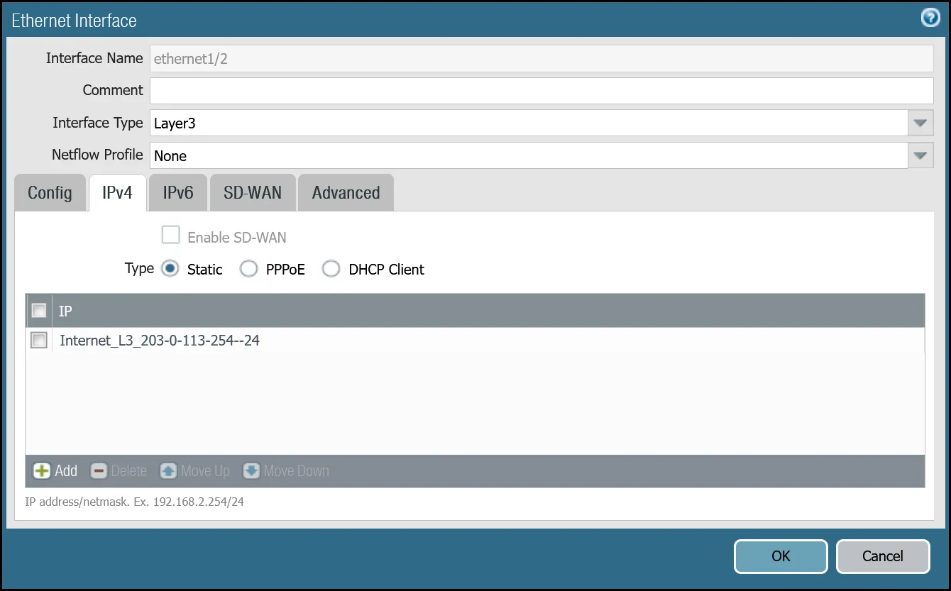 Set up ethernet1/2 on the dashboard