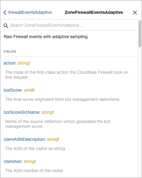 Displaying available fields for a dataset