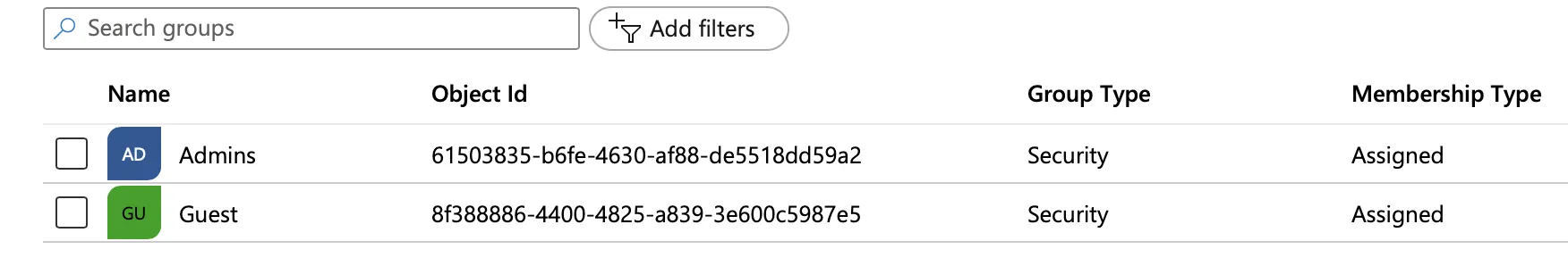 Viewing the Azure group ID on the Azure dashboard