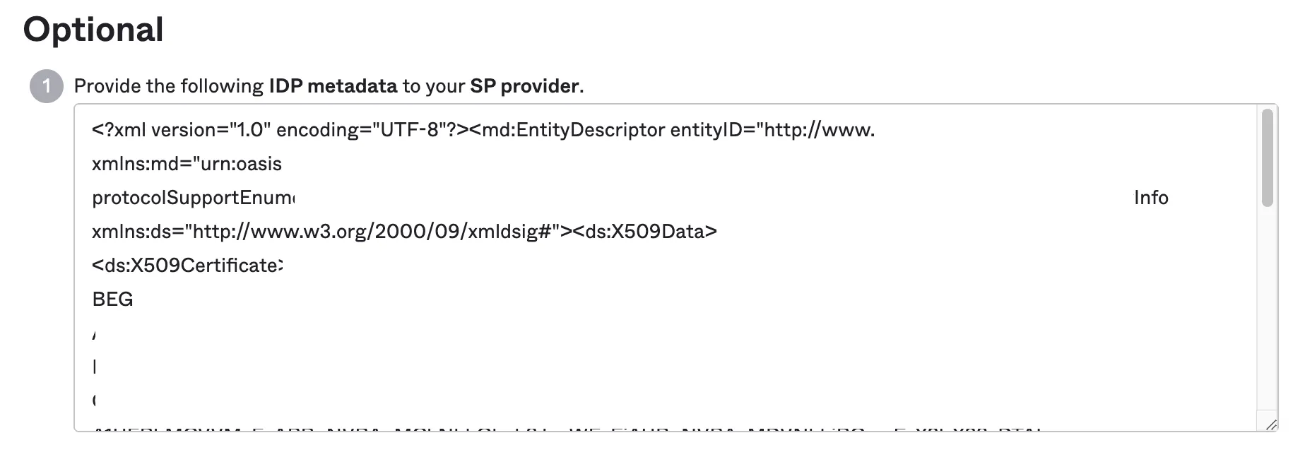 Copy and save the XML metadata to use later in the Email Security dashboard